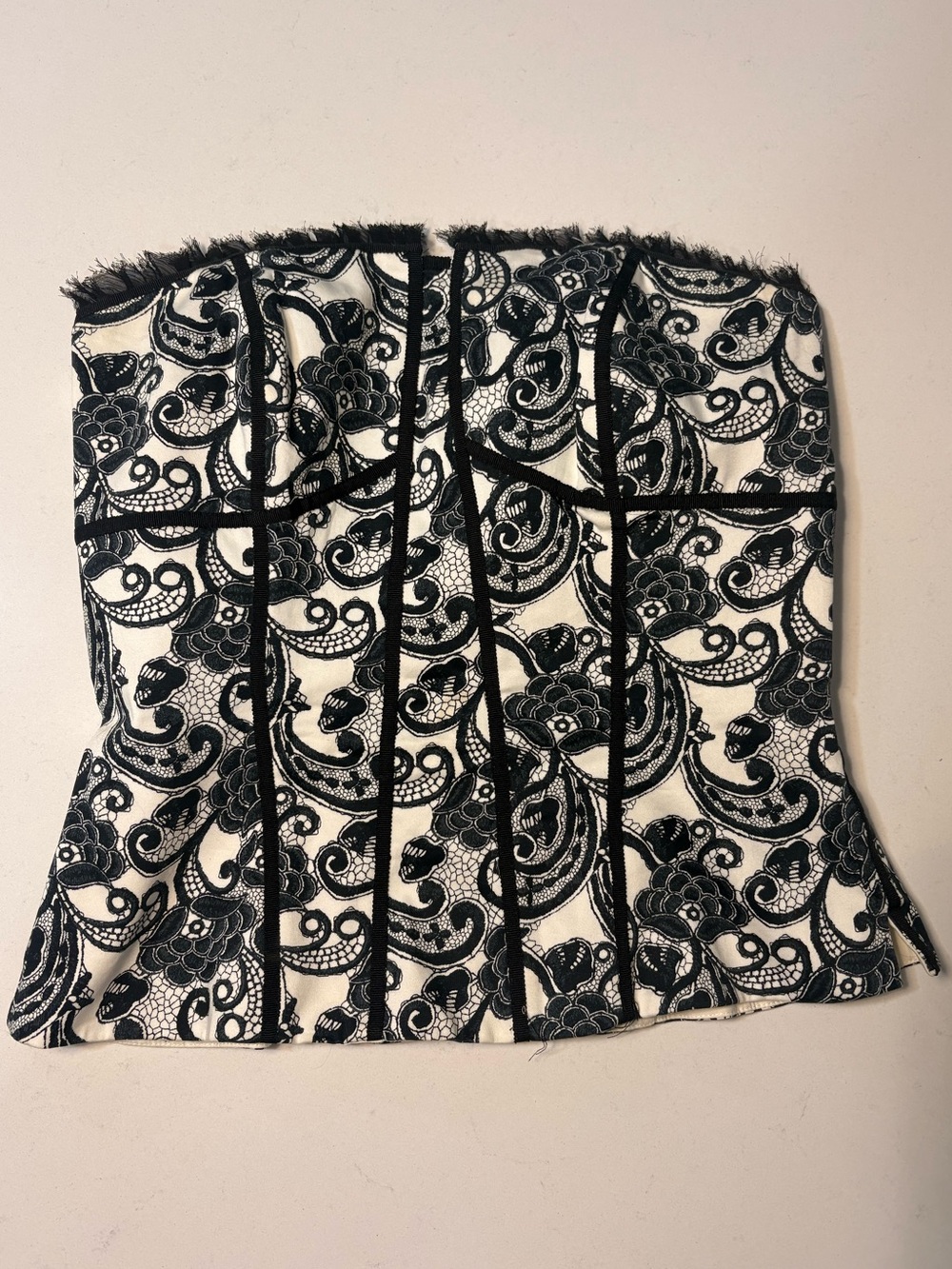 White House Black Market Black and White Lace Strapless Bustier Corset Top